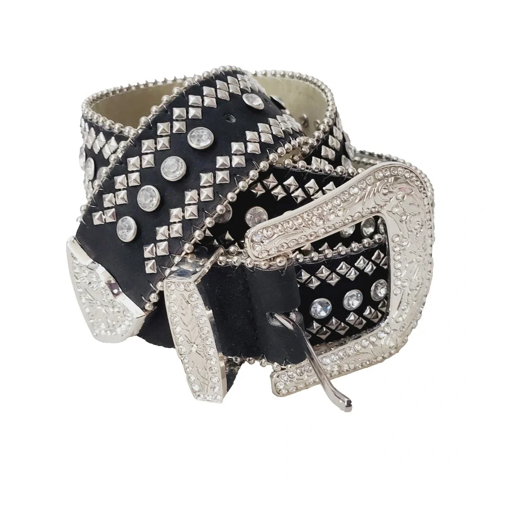Southwestern Cowgirl Belt Women's XL Black & Silver Jeweled Collectible Fashion